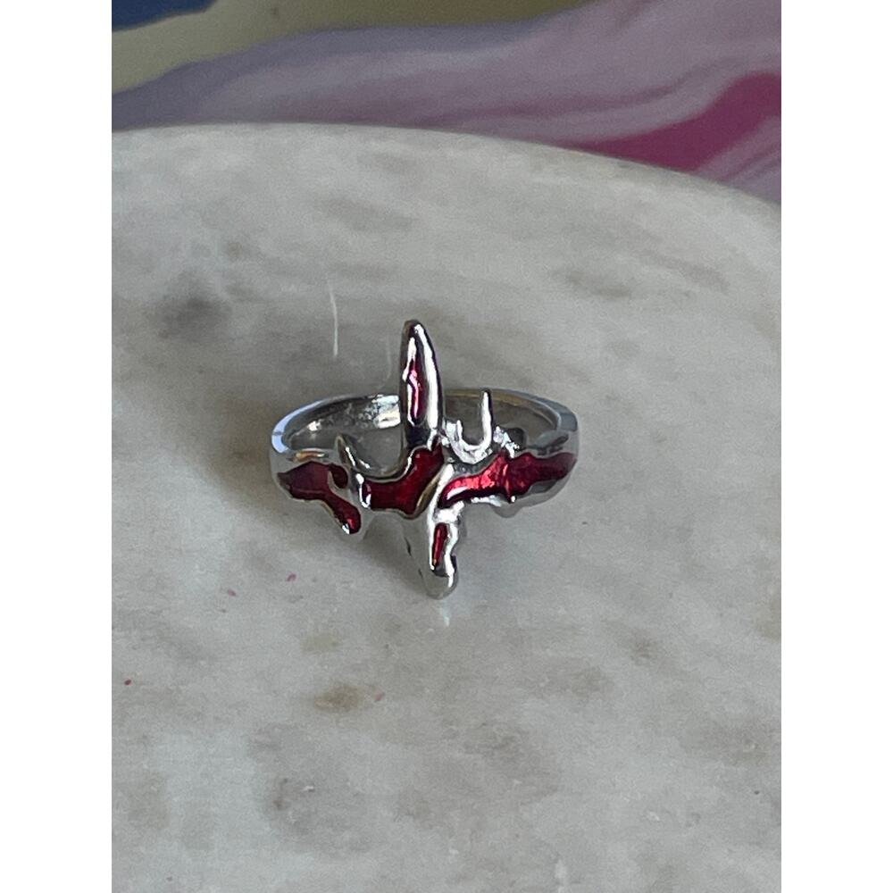 Butterfly-Shape Red Enamel Silver Tone ring - Women Jewelry adjustable